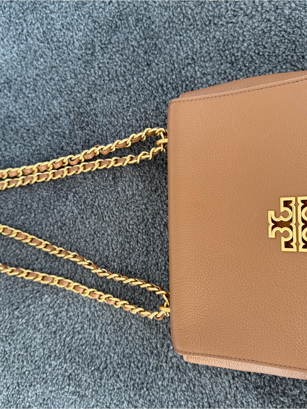 Tory Burch Camel Leather Shoulder Bag with Gold Chain
